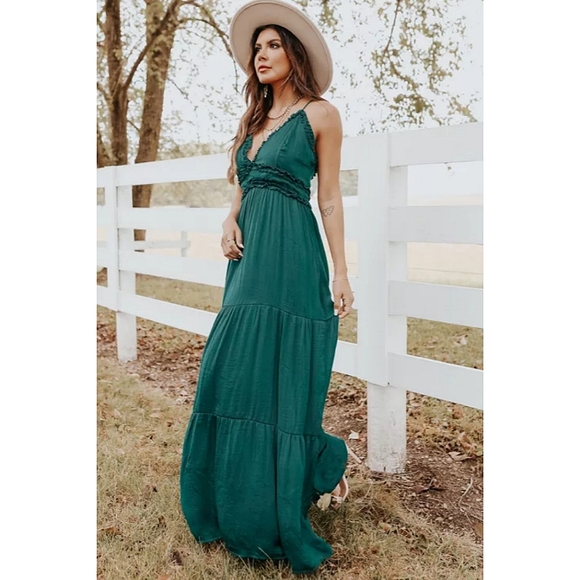 LAST ONE! Plus Size LILLY ROSE Maxi Dress With Criss Cross Back And Ruffles - Picture 6 of 6